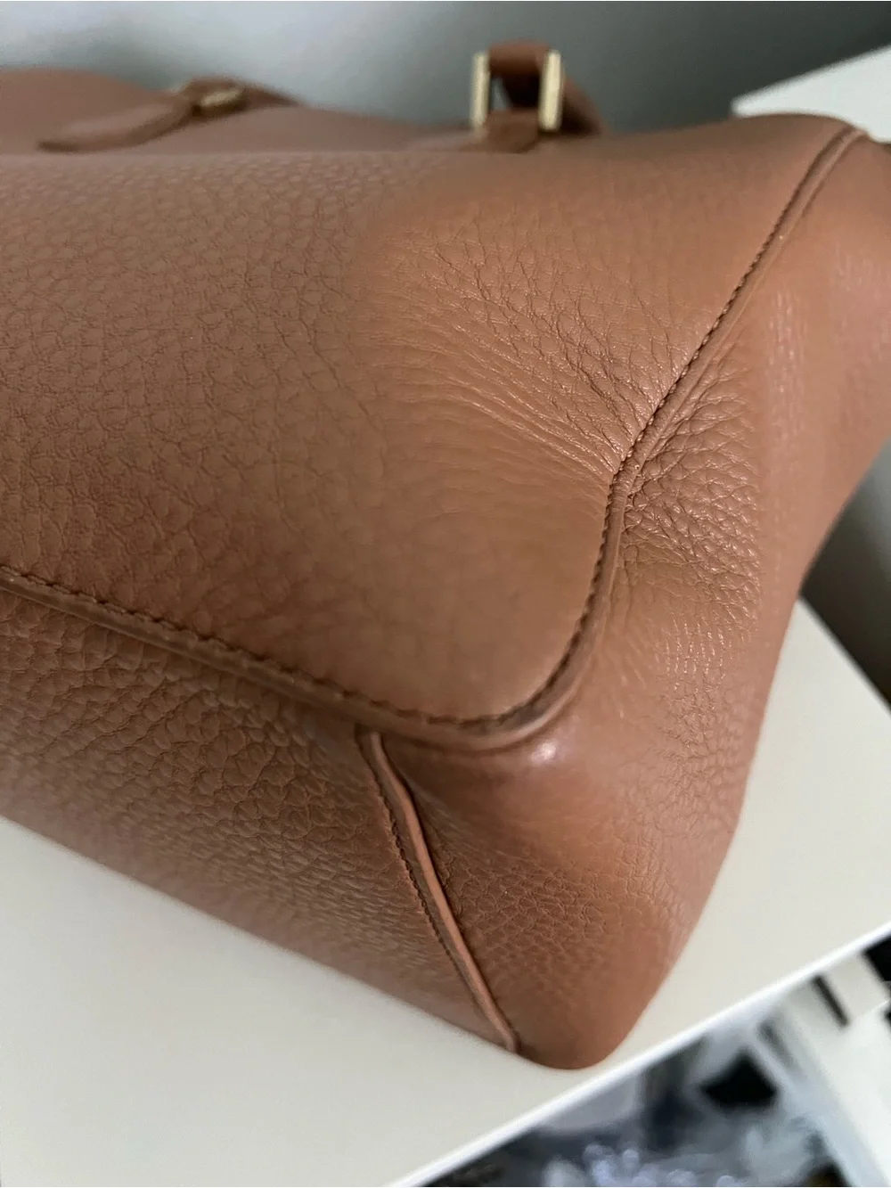 Tory Burch Tan Pebbled Leather Satchel with Wallet and Pom Charm